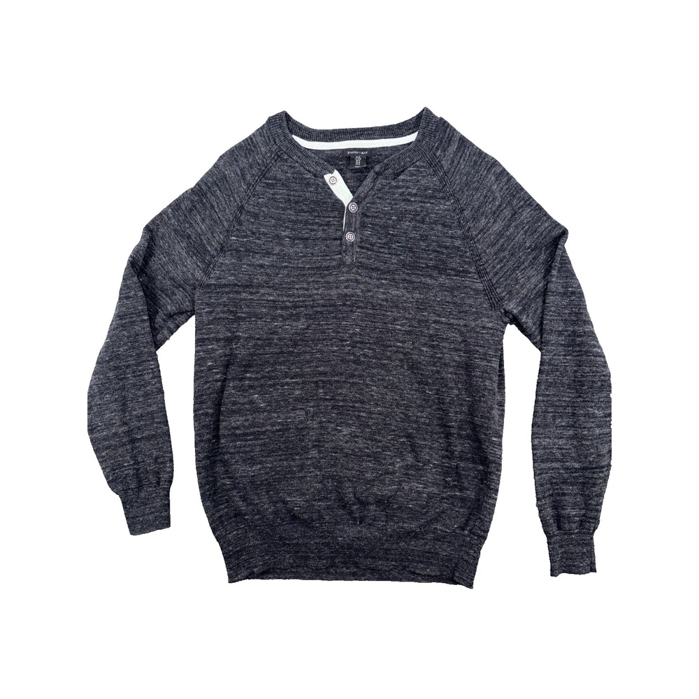 Porter + Ash Henley Sweater Mens Medium Charcoal Grey Sleeve Pullover Cotton